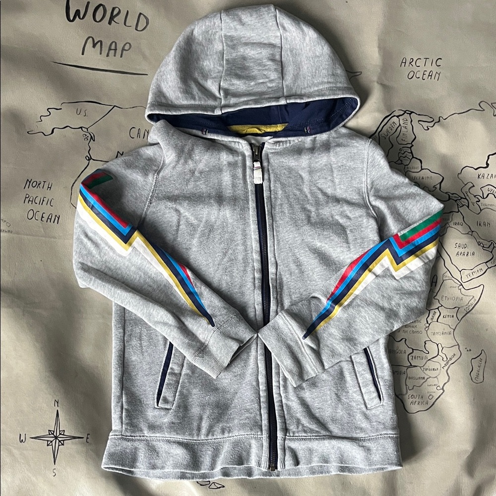 Mini Boden Light Gray Hoodie with Multicolor Lighting Bolts